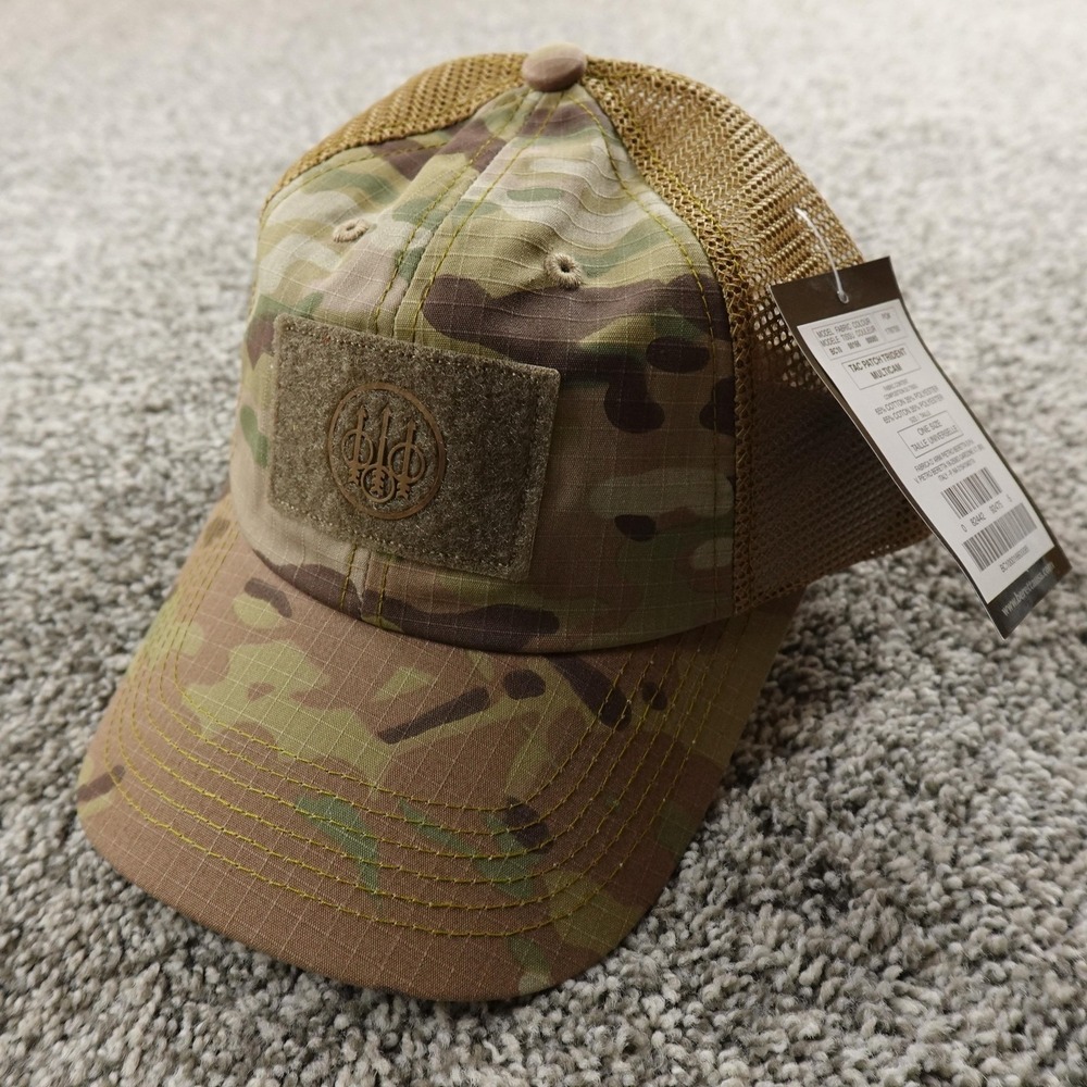 NEW Beretta Hat Cap Mens One Size Brown Camo Trucker Mesh Tac Patch Trident